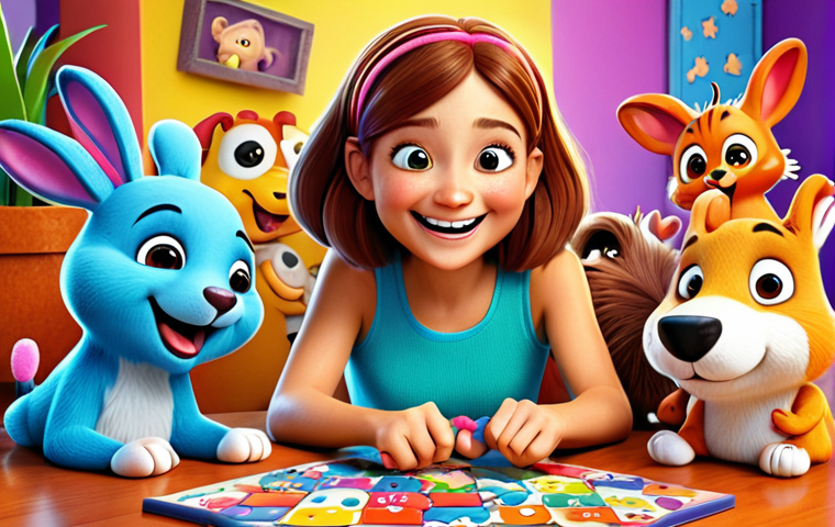 **

"Energetic and cheerful cartoon character Jini surrounded by her cute animal friends, solving a puzzle together with bright colors, happy expressions, and a whimsical background. Focus on teamwork and learning."

**